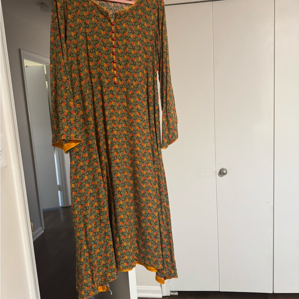 Floral Green and Orange Dress